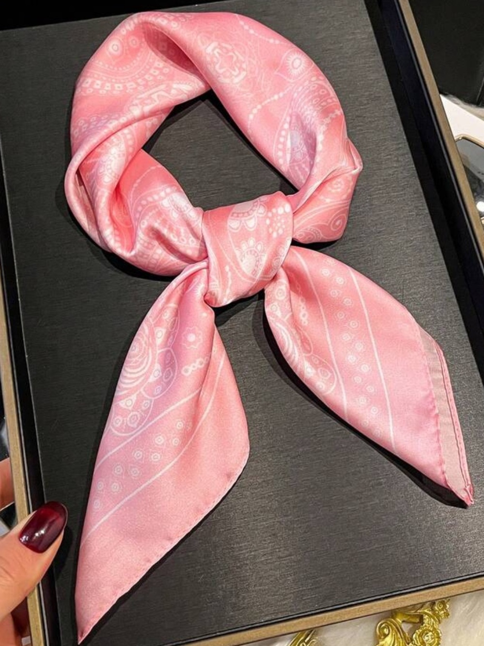 Elegant Pink Paisley Silk-Feel Scarf 27.5”